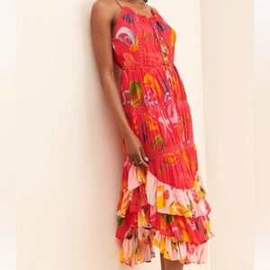 Farm Rio Red Mixed Fruits Ocean Midi Dress Small